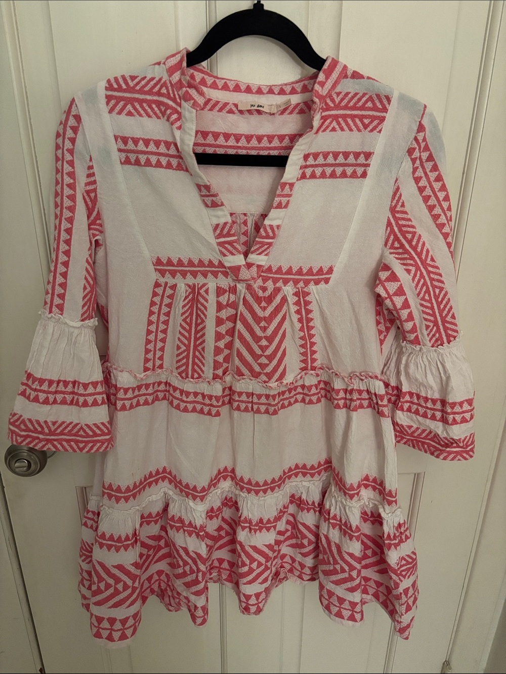 Mi Ami White Tunic with Coral-Pink Tribal Print